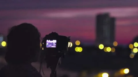 Photographer by night Stock Footage 10785626