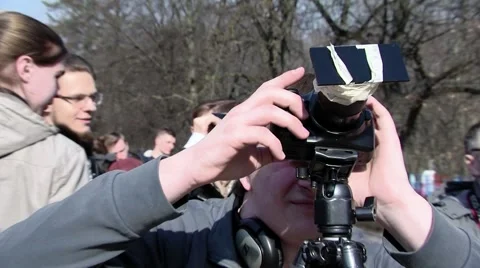 Photographer , photographs , a solar eclipse Stock Footage 48217393