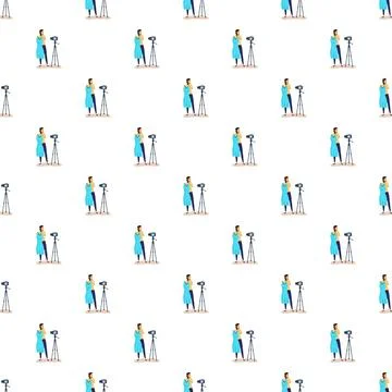 Photographer preparing camera on tripod seamless pattern Stock Illustration