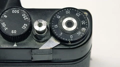 Photographer Pressing Shutter Button in Retro Photo Camera. 4K Stock Footage 46754457