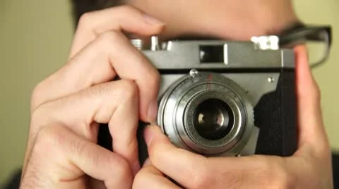Photographer Shooting With Old Camera Stock Footage