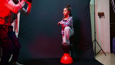 Photographer snap shot of model in studio Stock Footage 296529839