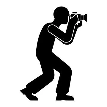 Photographer standing and taking with camera silhouette icon Stock Illustration