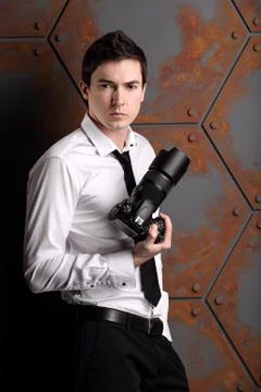 Photographer in studio like a model Stock Photos