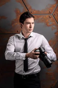 Photographer in studio like a model Stock Photos