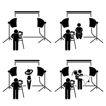 Photographer Studio Photography Shoot Stick Figure Pictogram Icon Stock Illustration