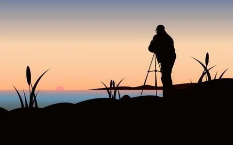 Photographer at sunset Stock Illustration