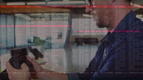 Photographer testing DSLR focus, glancing at screen, starting code overlay and Stock Footage 334179227
