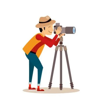Photographer with Tripod in Flat Style. Vector Illustration Stock Illustration