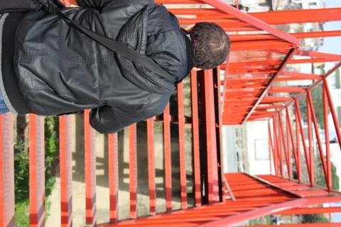 Photographer try to catch pattern of red stairs Stock Photos