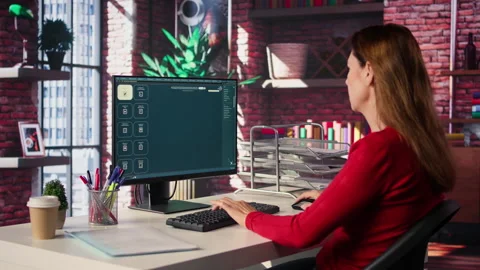 Photographer using AI program turning text prompt into photos Stock Footage 306113094