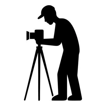 Photographer using camera on tripod for stable shooting silhouette Stock-Illustration