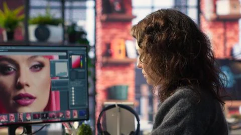 Photographer using modern editing program to create high quality photos Stock-Fotos