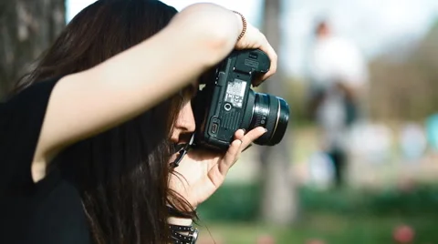 Photographer work with model outdoor Stock Footage 68400833