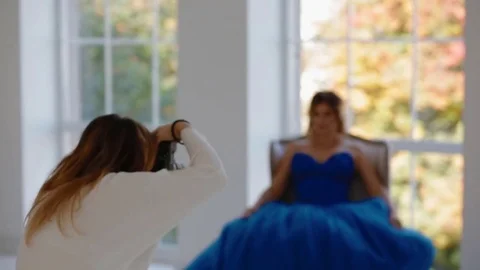 Photographer work with model in studio. Backstage Stock Footage 74185594