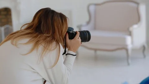 Photographer work with model in studio. Backstage Stock Footage 74185683