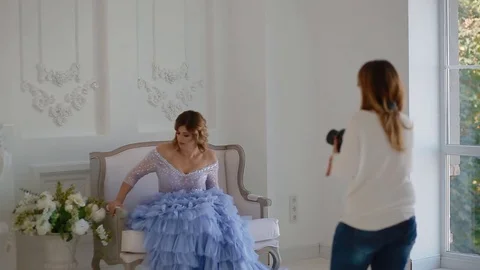 Photographer work with model in studio. Backstage. Stock Footage 77019093