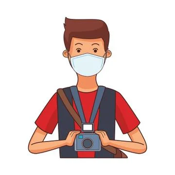 Photographer worker profession using face mask 스톡 일러스트