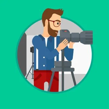 Photographer working with camera on tripod. Stock Illustration