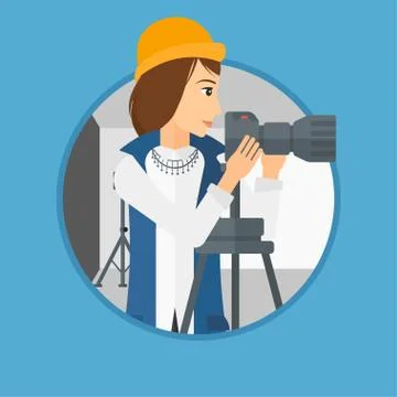 Photographer working with camera on tripod. Stock Illustration