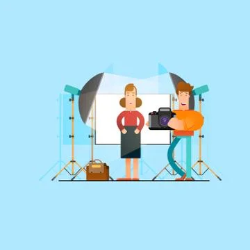 Photographer working with model in studio. - Vector Illustrazione stock