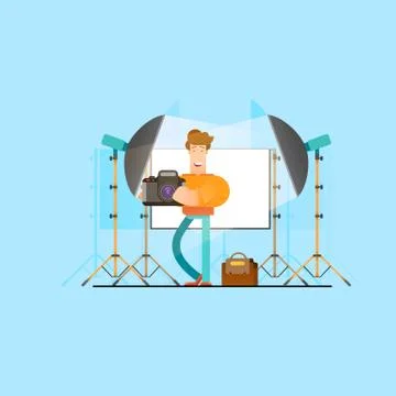 Photographer working with model in studio. - Vector Stock Illustration