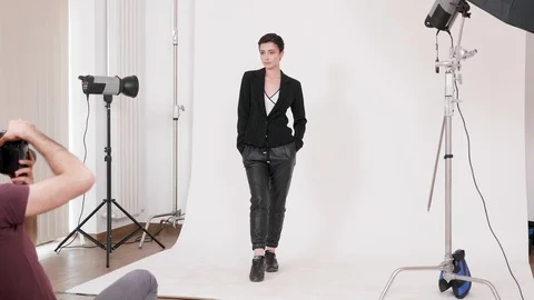 Photographer working with a professional model in the studio Video stock 108377098