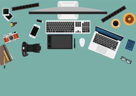 Photographer workspace design Stock Illustration