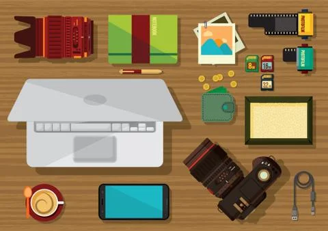 Photographer workspace design Stock Illustration
