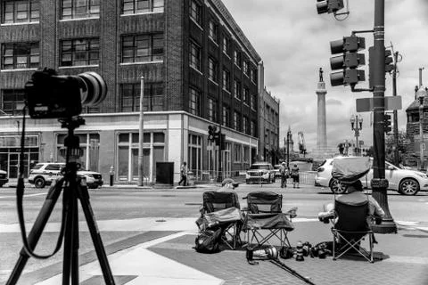 Photographers staking out the Robert E Lee statue Stock Photos