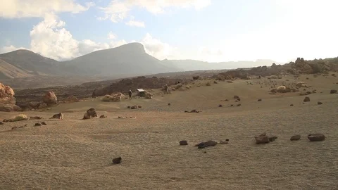 Photographers in Volcano landscape Stock Footage 69743165