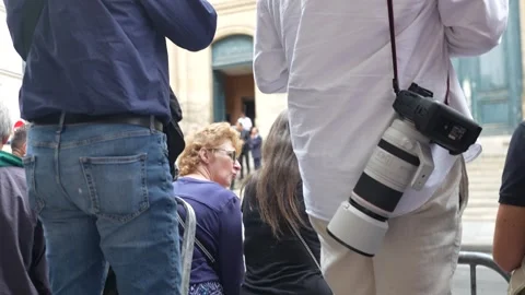 Photographers wait at Ardisson funeral, Paris, July 17, 2025 Stock Footage 313378103