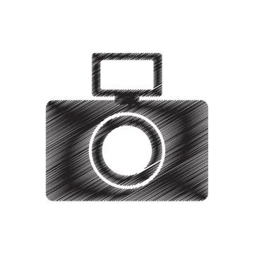 Photographic camera picture flash draw pictogram Stock Illustration