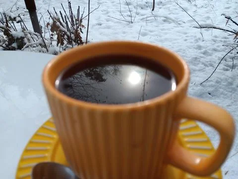 Photographic technique. Reflection on coffee. Stock Photos