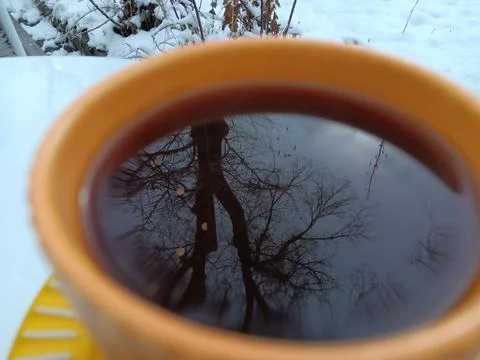 Photographic technique. Reflection on coffee. Stock Photos