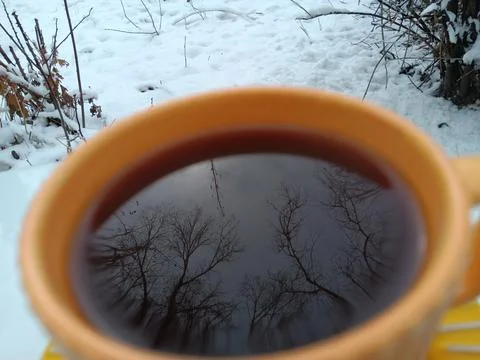 Photographic technique. Reflection on coffee. Stock Photos