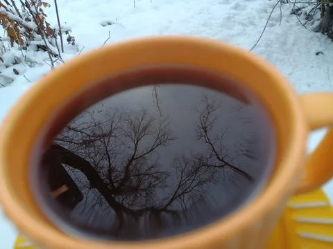Photographic technique. Reflection on coffee. Stock Photos