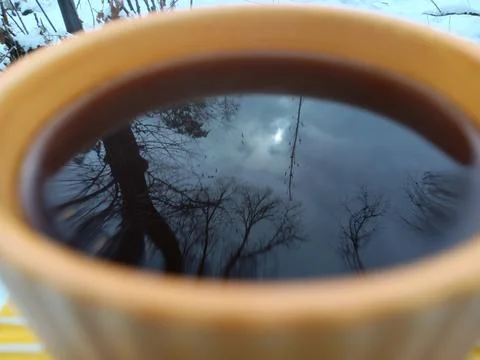 Photographic technique. Reflection on coffee. Stock Photos
