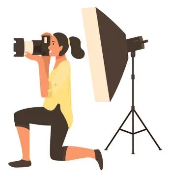 Photographing with Flash Light, Camera Vector 스톡 일러스트