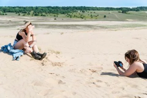Photographing the model in the sands Stock Photos