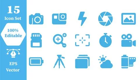 Photography and digital camera feature icon set with photography, lighting Stock Illustration