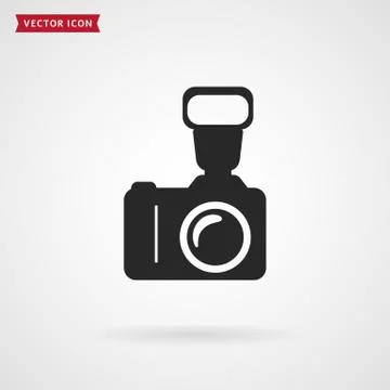 Photography camera with flash. Vector icon. Stock Illustration