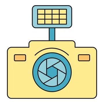Photography camera icon with adjustable aperture lens and flash Stock Illustration