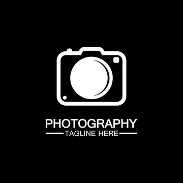 Photography camera logo icon vector design template isolated on black backgro Illustrazione stock