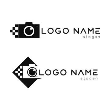 Photography camera logo icon vector design template isolated on black backg.. Illustrazione stock