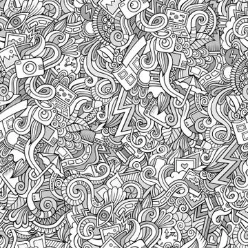 Photography doodles seamless pattern Stock Illustration