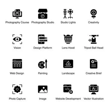 Photography Equipment Solid Icos Pack Stock Illustration