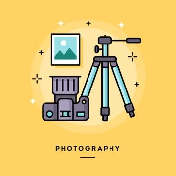 Photography, flat design thin line banner Stock Illustration
