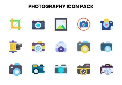 Photography Flat Graphics Icons Pack Stock Illustration