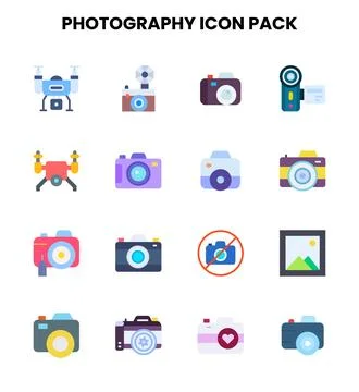 Photography Flat Vector Icons Pack Stock Illustration